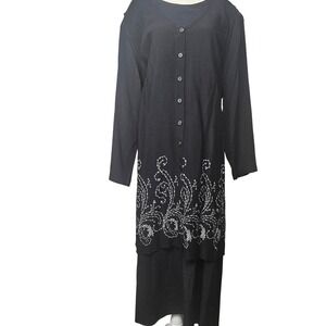 Cattrell Womens Black Embroidered Mock Two Piece Maxi Dress Plus Size 24W 7245